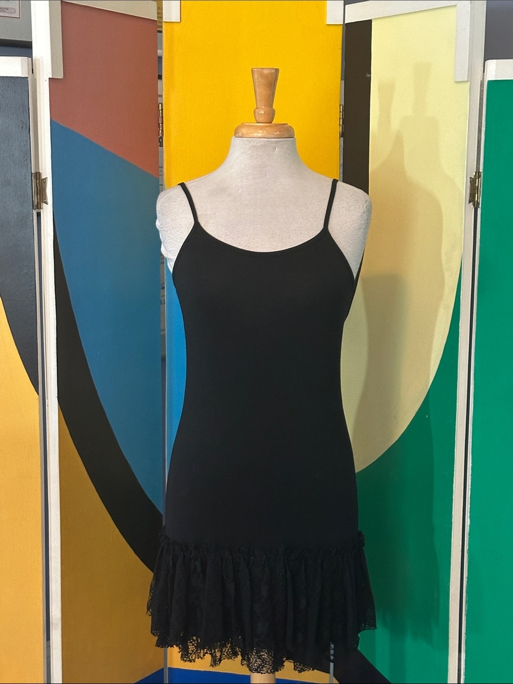 ODDY Black Lace-Hem Mini Slip Dress